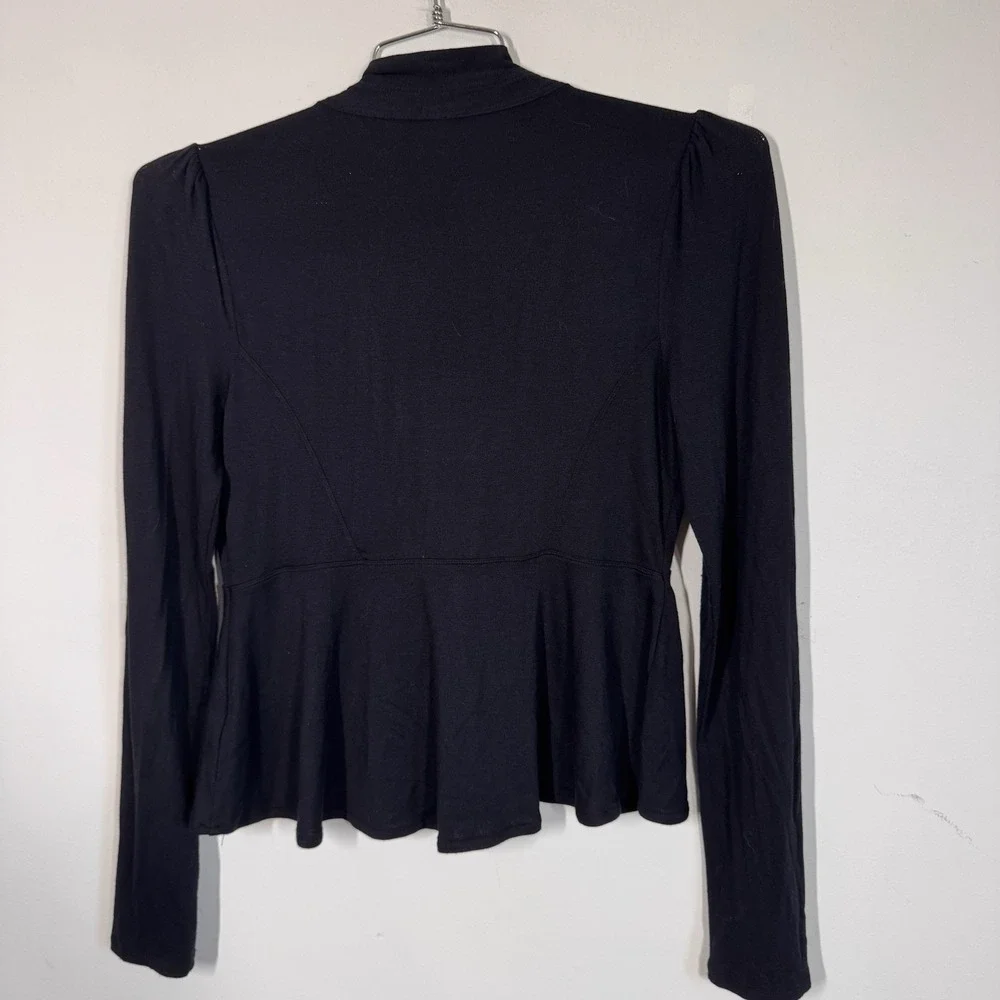 Free People Black Long Sleeve Cropped Tie Front Babydoll Top Womens M Whimsigoth
